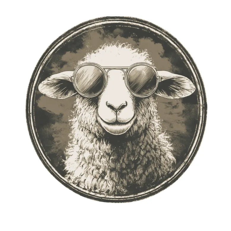 Kopf eines Schafs mit Sonnenbrille